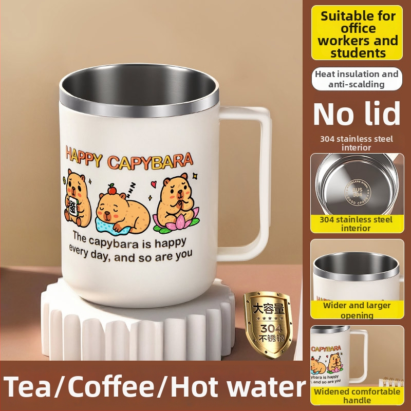 304 nerūdijančio plieno puodelis, atsparus lūžimui, karikatūrų stiliaus dizainas, biurui ir arbatai/kavai