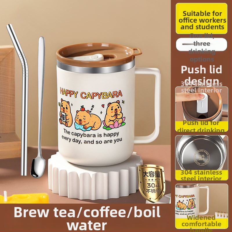 304 nerūdijančio plieno puodelis, atsparus lūžimui, karikatūrų stiliaus dizainas, biurui ir arbatai/kavai