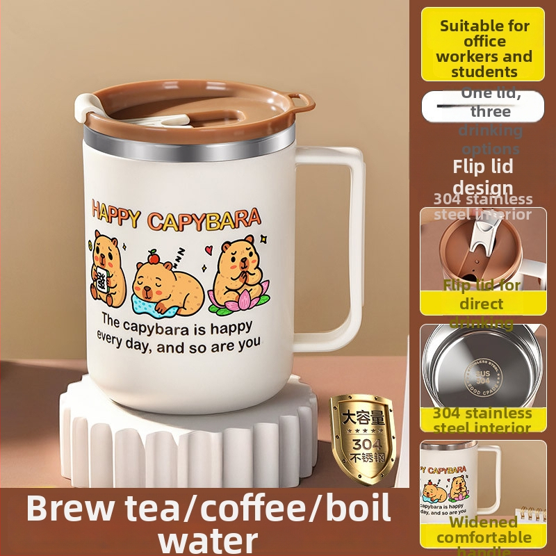 304 nerūdijančio plieno puodelis, atsparus lūžimui, karikatūrų stiliaus dizainas, biurui ir arbatai/kavai