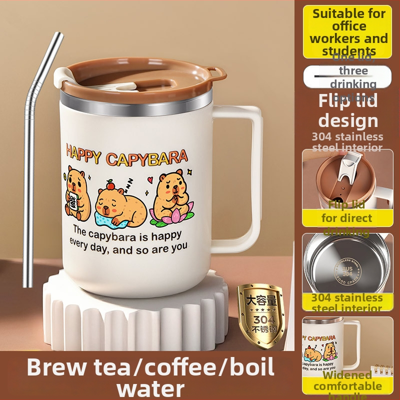 304 nerūdijančio plieno puodelis, atsparus lūžimui, karikatūrų stiliaus dizainas, biurui ir arbatai/kavai