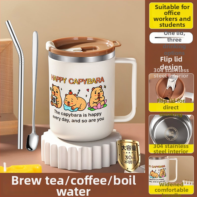 304 nerūdijančio plieno puodelis, atsparus lūžimui, karikatūrų stiliaus dizainas, biurui ir arbatai/kavai