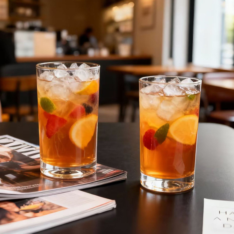 Pahar cilindric din sticlă rezistentă la temperaturi înalte, din sticlă sodiu-calciu, cu un singur strat, cu logo imprimat, pentru restaurante și uz casnic