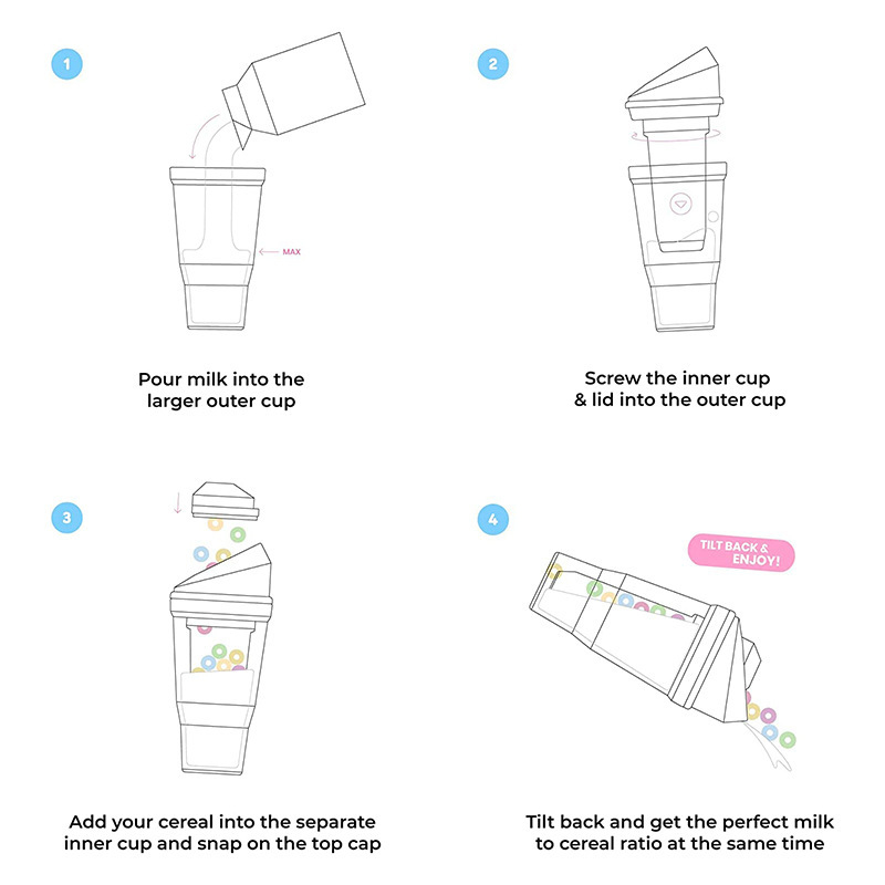 Dvigubo sluoksnio pusryčių puodelis, atsiejamas, nešiojamas, nepralaidus, tinkamas šaltam ir karštam