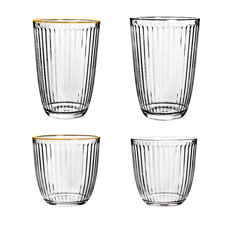 Šalica za kavu sa vertikalnim prugama, staklena, otporna na visoke temperature, bez ručke i poklopca, pogodna za ured i dom