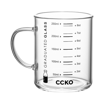 Vaikų pieno puodelis su matavimo skale, aukštos temperatūros atsparus borosilikatinio stiklo, mikrobangų krosnelėje tinkamas, su rankena