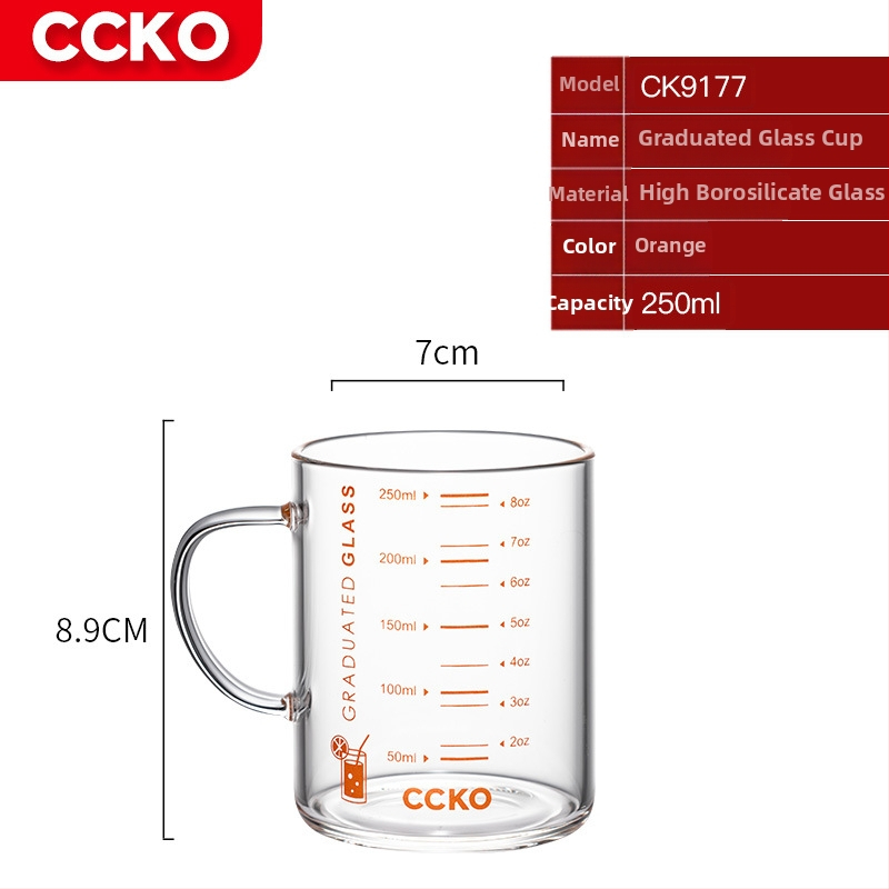 Vaikų pieno puodelis su matavimo skale, aukštos temperatūros atsparus borosilikatinio stiklo, mikrobangų krosnelėje tinkamas, su rankena