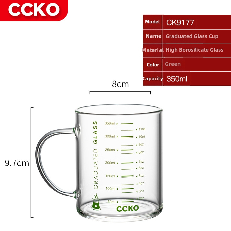 Vaikų pieno puodelis su matavimo skale, aukštos temperatūros atsparus borosilikatinio stiklo, mikrobangų krosnelėje tinkamas, su rankena