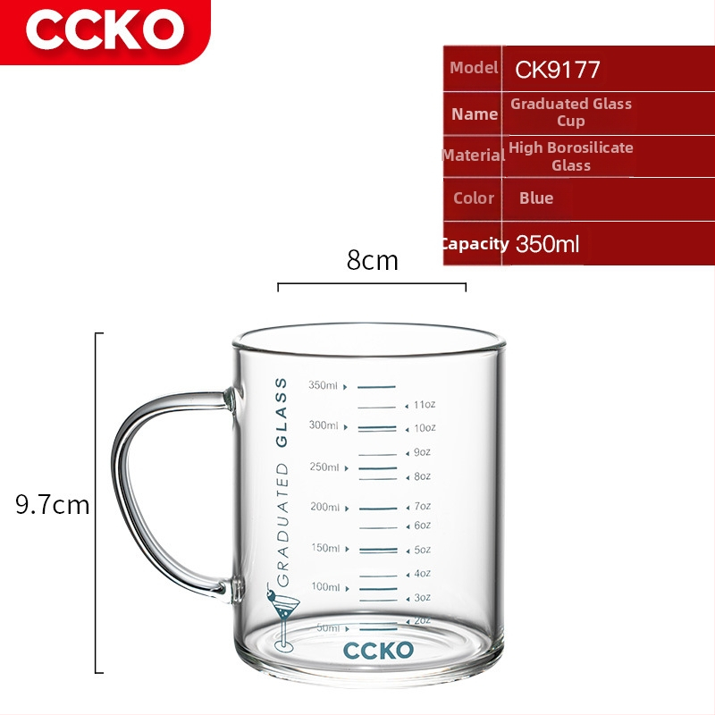 Vaikų pieno puodelis su matavimo skale, aukštos temperatūros atsparus borosilikatinio stiklo, mikrobangų krosnelėje tinkamas, su rankena