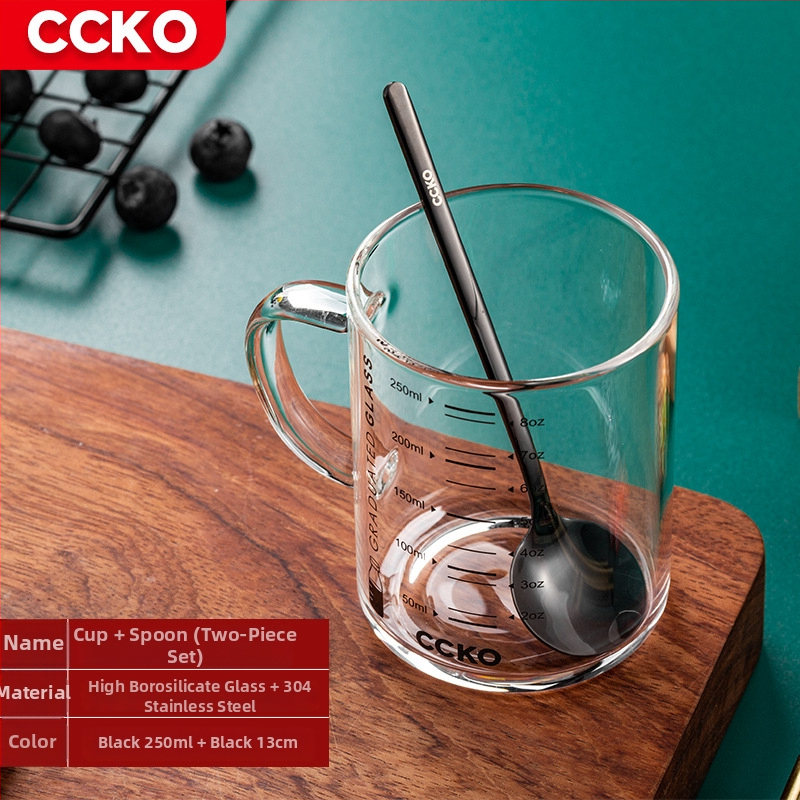 Vaikų pieno puodelis su matavimo skale, aukštos temperatūros atsparus borosilikatinio stiklo, mikrobangų krosnelėje tinkamas, su rankena