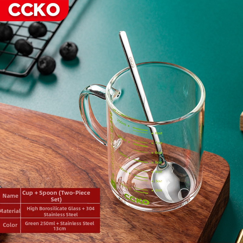 Vaikų pieno puodelis su matavimo skale, aukštos temperatūros atsparus borosilikatinio stiklo, mikrobangų krosnelėje tinkamas, su rankena