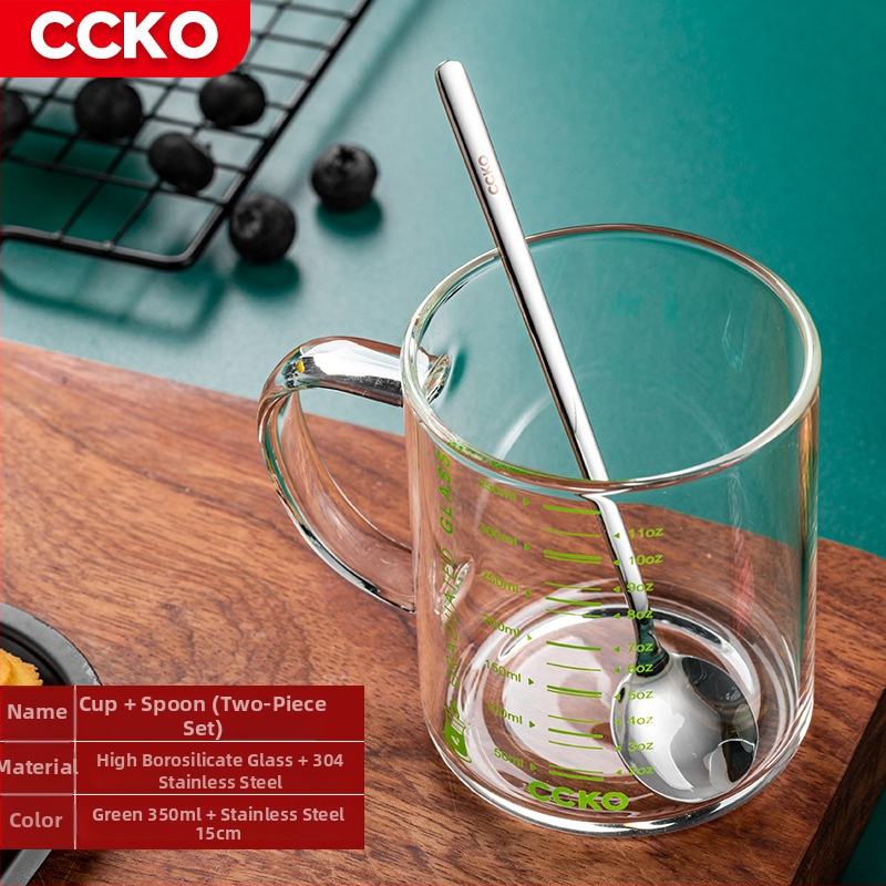 Vaikų pieno puodelis su matavimo skale, aukštos temperatūros atsparus borosilikatinio stiklo, mikrobangų krosnelėje tinkamas, su rankena