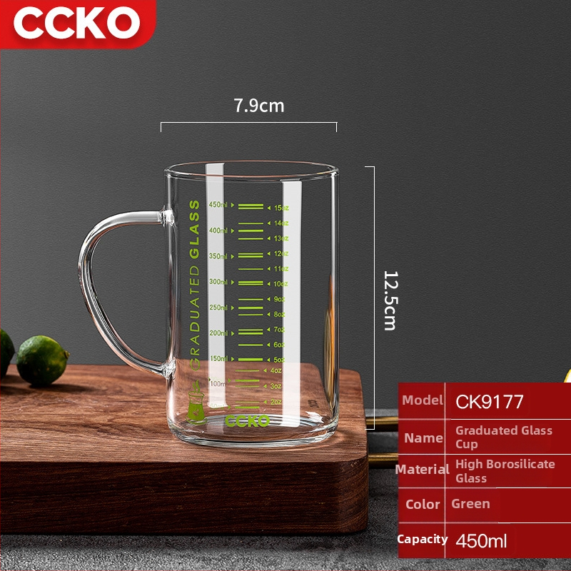 Vaikų pieno puodelis su matavimo skale, aukštos temperatūros atsparus borosilikatinio stiklo, mikrobangų krosnelėje tinkamas, su rankena