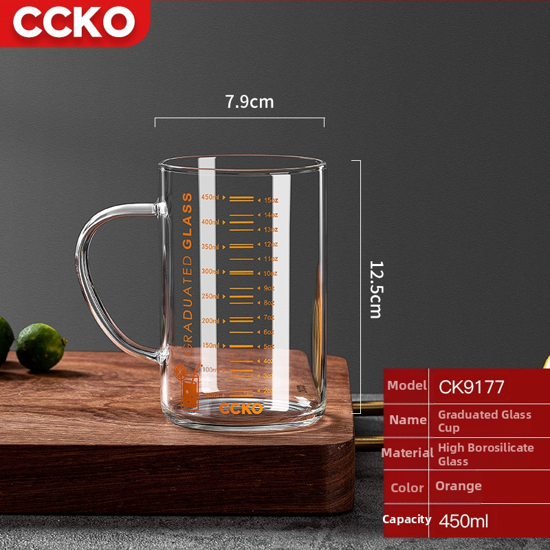 Vaikų pieno puodelis su matavimo skale, aukštos temperatūros atsparus borosilikatinio stiklo, mikrobangų krosnelėje tinkamas, su rankena