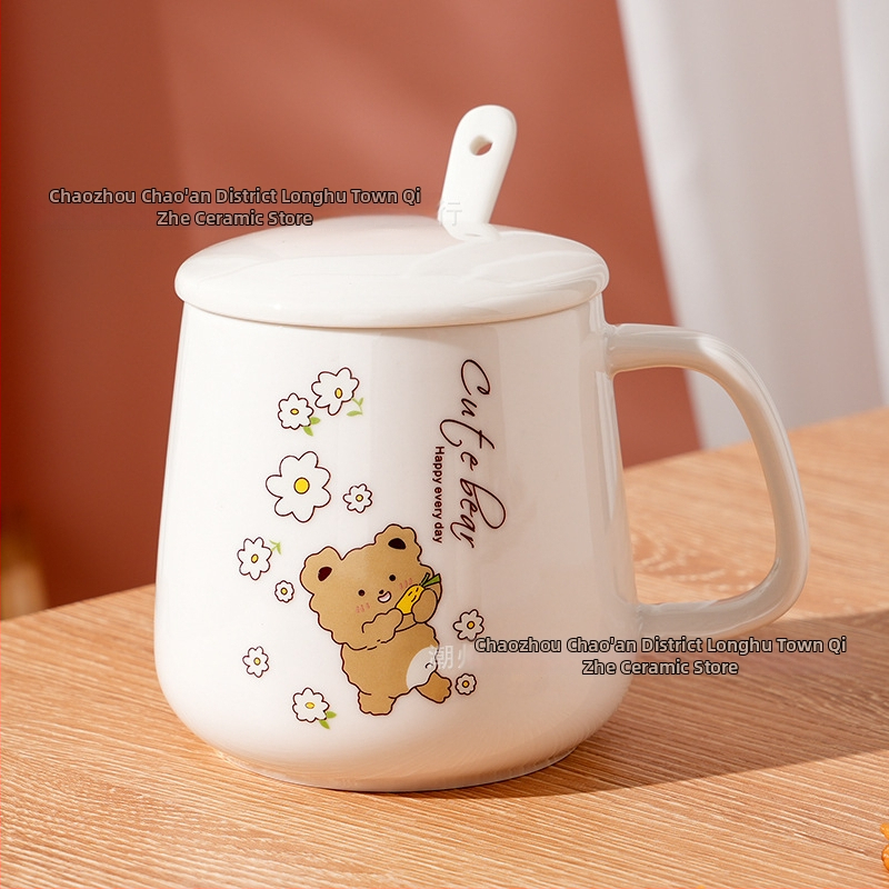 Keraminis puodelis su dangteliu ir šaukšteliu, cilindrinės formos, namų naudojimui