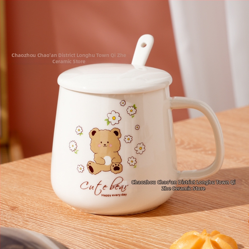 Keraminis puodelis su dangteliu ir šaukšteliu, cilindrinės formos, namų naudojimui