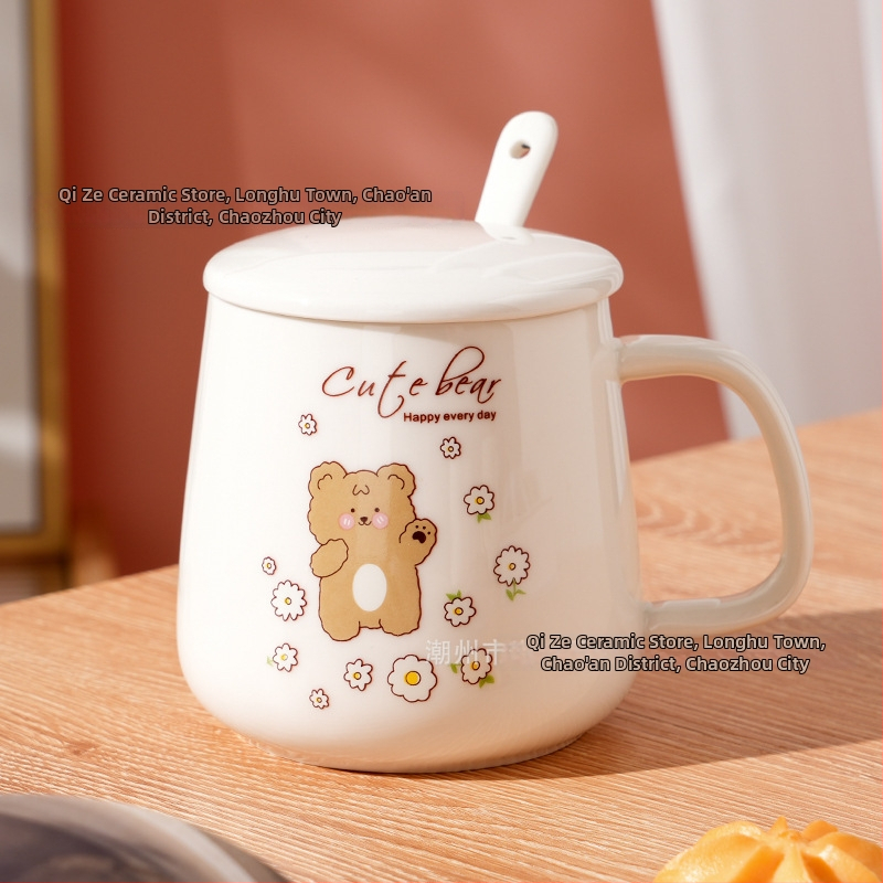 Keraminis puodelis su dangteliu ir šaukšteliu, cilindrinės formos, namų naudojimui