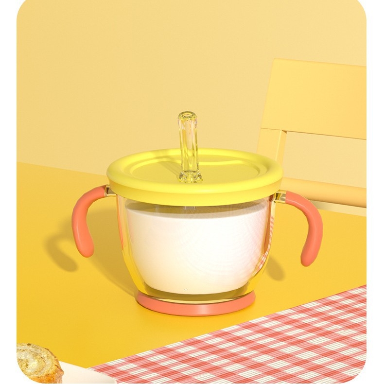 Toukie Vaikų pieno puodelis su šiaudeliu, matavimo skala, mikrobangų krosnelėms tinkamas, PP