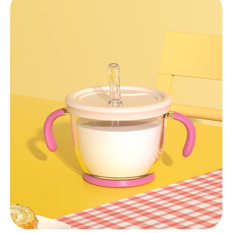 Toukie Vaikų pieno puodelis su šiaudeliu, matavimo skala, mikrobangų krosnelėms tinkamas, PP