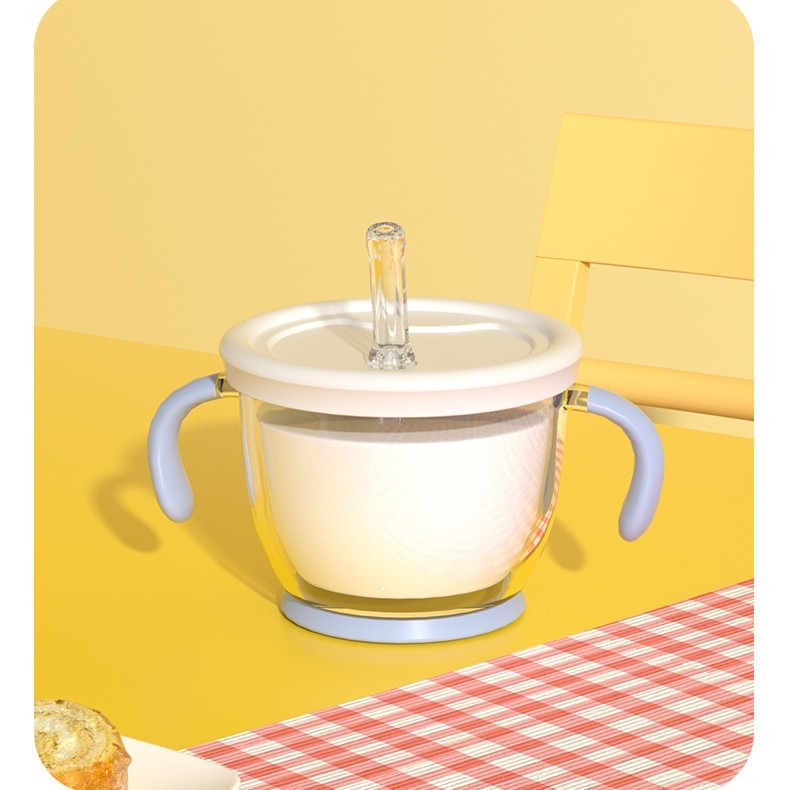 Toukie Vaikų pieno puodelis su šiaudeliu, matavimo skala, mikrobangų krosnelėms tinkamas, PP