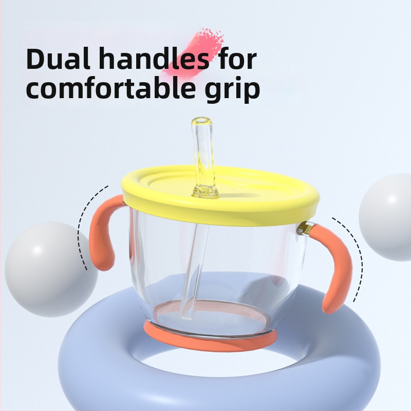 Toukie Vaikų pieno puodelis su šiaudeliu, matavimo skala, mikrobangų krosnelėms tinkamas, PP