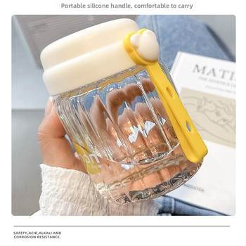 Japonų stiliaus borosilikatinio stiklo pusryčių puodelis su dangteliu, atsparus aukštai temperatūrai, nešiojamas