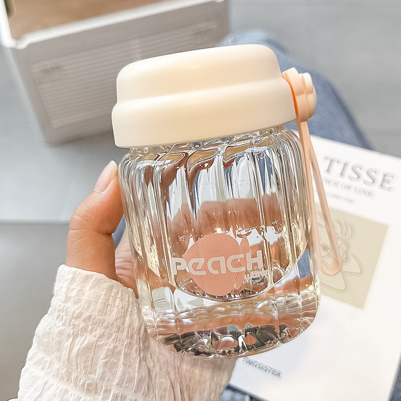 Japonų stiliaus borosilikatinio stiklo pusryčių puodelis su dangteliu, atsparus aukštai temperatūrai, nešiojamas