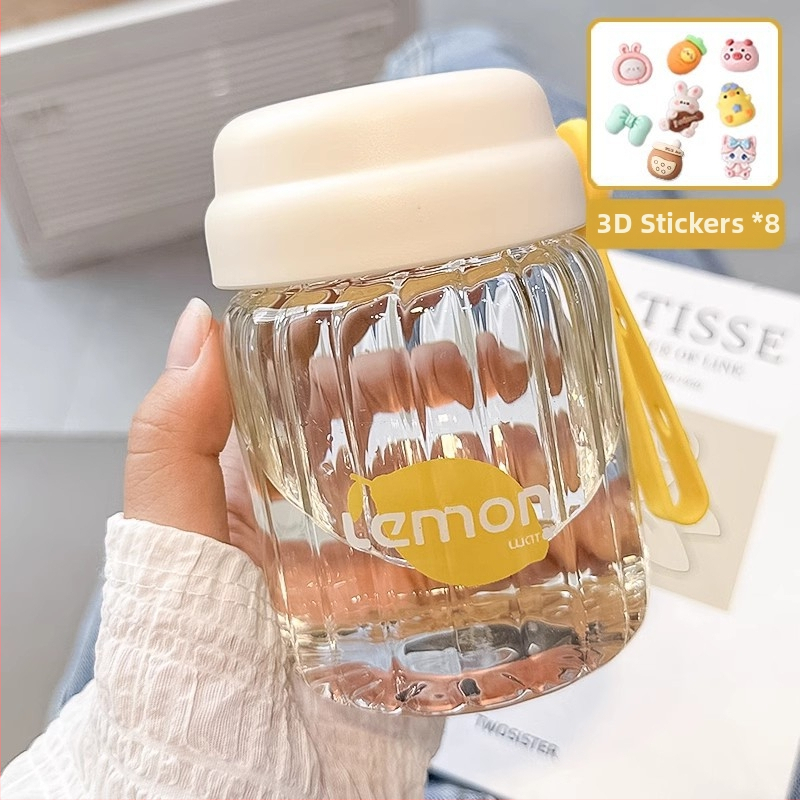 Japonų stiliaus borosilikatinio stiklo pusryčių puodelis su dangteliu, atsparus aukštai temperatūrai, nešiojamas