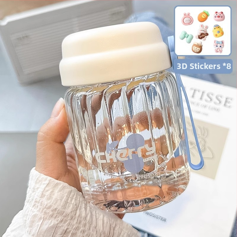 Japonų stiliaus borosilikatinio stiklo pusryčių puodelis su dangteliu, atsparus aukštai temperatūrai, nešiojamas