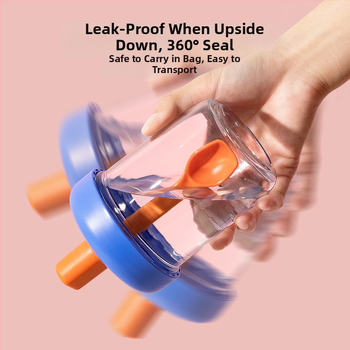 Avižinių dribsnių puodelis su dangteliu ir šaukšteliu; sandarus, nepralaidus; medžiaga: soda-lime stiklas; talpa 400 ml; svoris 335 g