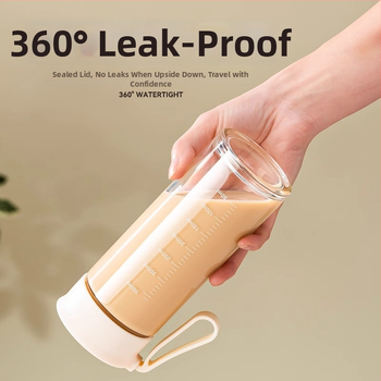 Stiklo pieno puodelis su rankena ir matavimo skalė, mikrobangų krosnelė saugi, nešiojama