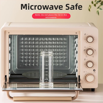 Stiklo pieno puodelis su rankena ir matavimo skalė, mikrobangų krosnelė saugi, nešiojama