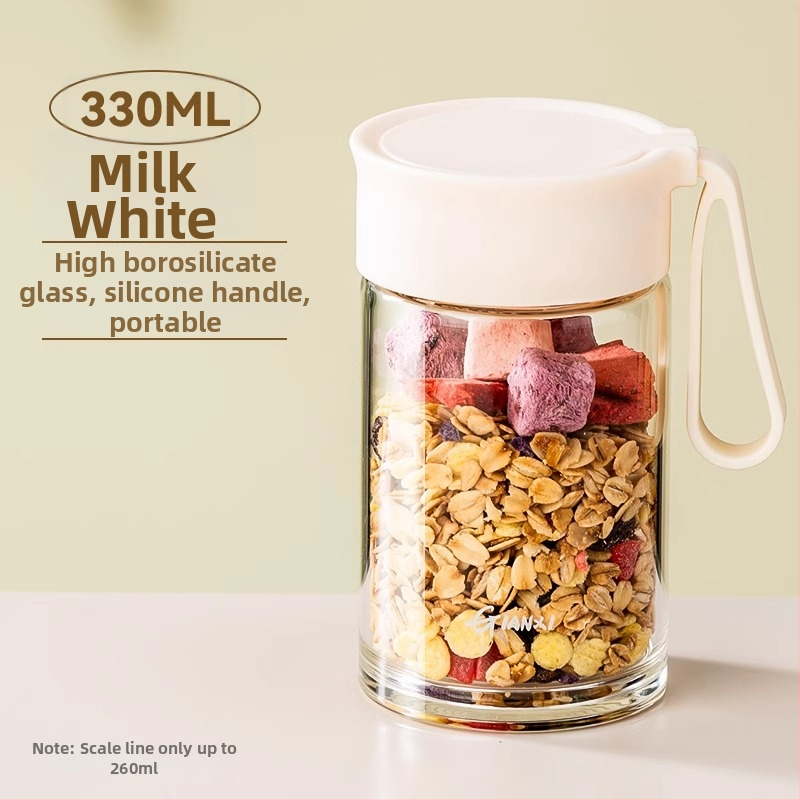 Stiklo pieno puodelis su rankena ir matavimo skalė, mikrobangų krosnelė saugi, nešiojama