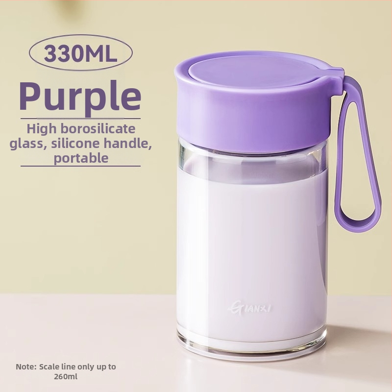 Stiklo pieno puodelis su rankena ir matavimo skalė, mikrobangų krosnelė saugi, nešiojama