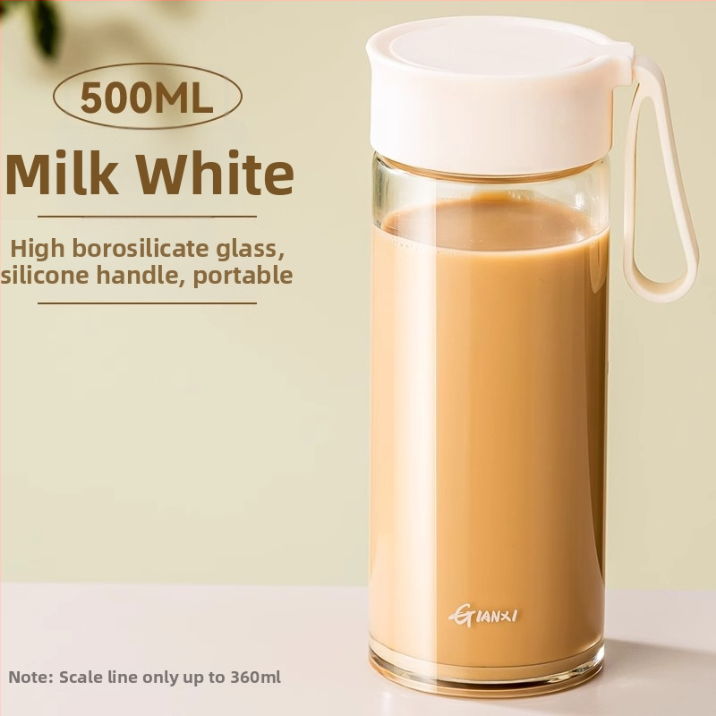 Stiklo pieno puodelis su rankena ir matavimo skalė, mikrobangų krosnelė saugi, nešiojama