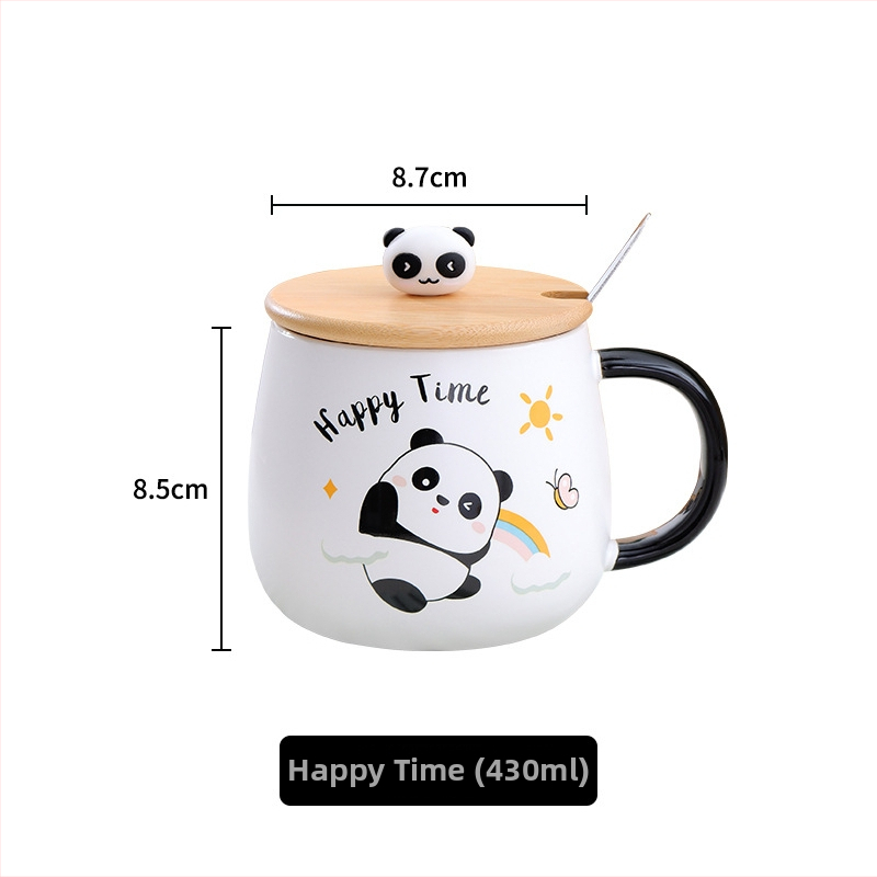 Porcelininis puodelis su dangteliu ir šaukšteliu vaikams, animacinio stiliaus, tinkamas mikrobangoms, apvalios formos