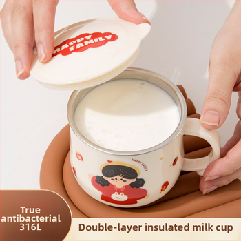 316L nerūdijančio plieno vaiko puodelis su dangteliu, maisto kokybės, mielas stilius (316L plienas; maisto kokybės; su dangteliu; vaikams; mielas stilius)