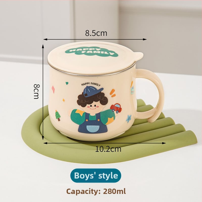 316L nerūdijančio plieno vaiko puodelis su dangteliu, maisto kokybės, mielas stilius (316L plienas; maisto kokybės; su dangteliu; vaikams; mielas stilius)