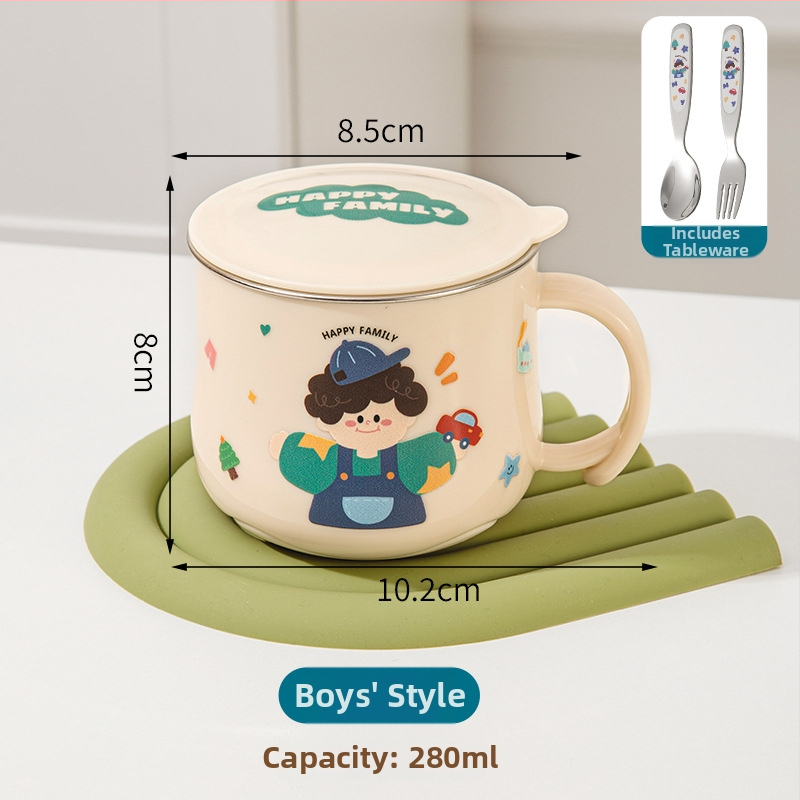 316L nerūdijančio plieno vaiko puodelis su dangteliu, maisto kokybės, mielas stilius (316L plienas; maisto kokybės; su dangteliu; vaikams; mielas stilius)