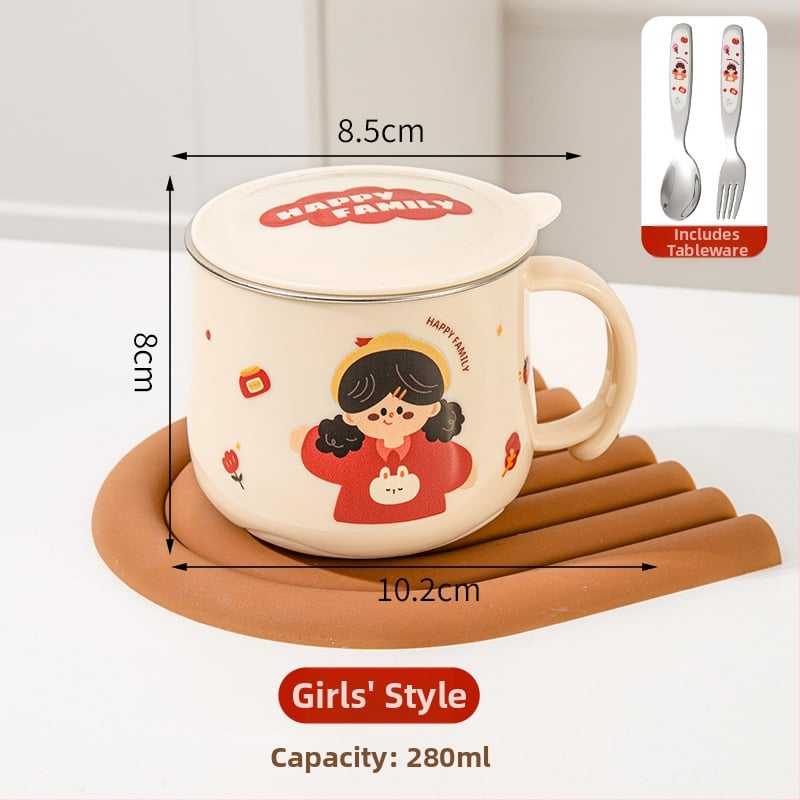 316L nerūdijančio plieno vaiko puodelis su dangteliu, maisto kokybės, mielas stilius (316L plienas; maisto kokybės; su dangteliu; vaikams; mielas stilius)