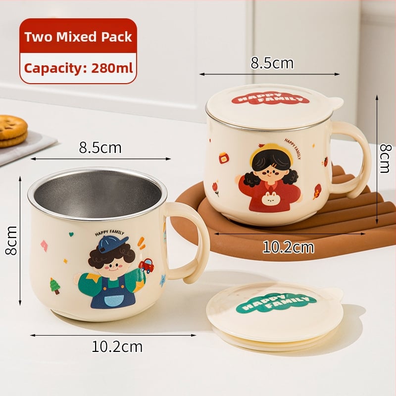 316L nerūdijančio plieno vaiko puodelis su dangteliu, maisto kokybės, mielas stilius (316L plienas; maisto kokybės; su dangteliu; vaikams; mielas stilius)