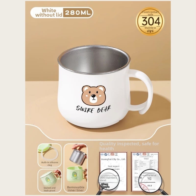 316L nerūdijančio plieno vaiko puodelis su dangteliu, maisto kokybės, mielas stilius (316L plienas; maisto kokybės; su dangteliu; vaikams; mielas stilius)