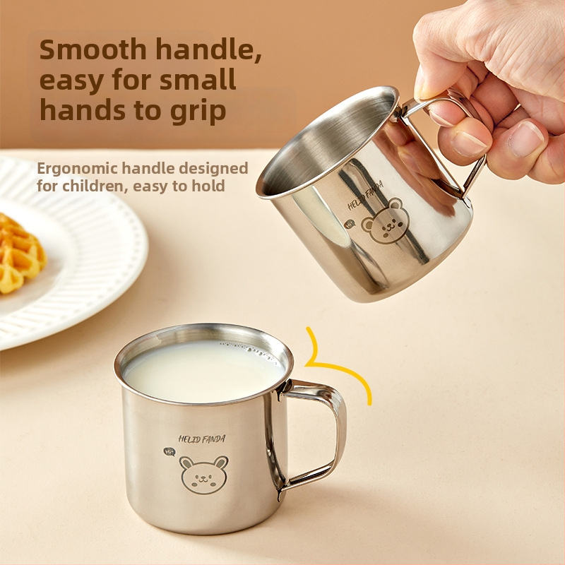 Vaikų puodelis iš 304 nerūdijančio plieno su rankenėle – animacinio stiliaus, mini dydis