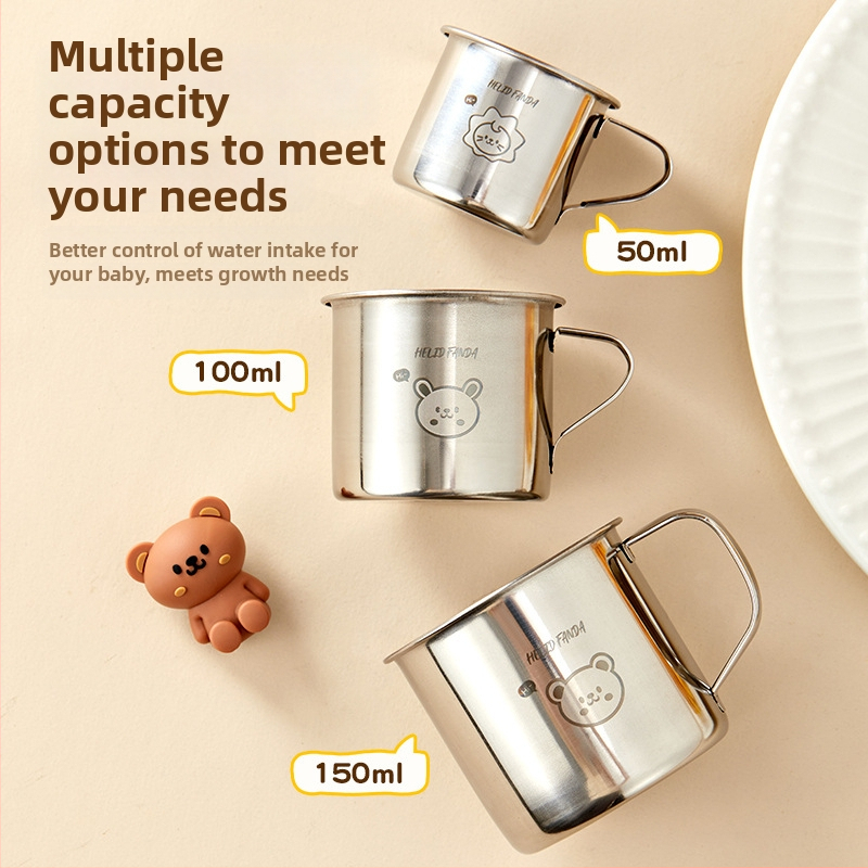 Vaikų puodelis iš 304 nerūdijančio plieno su rankenėle – animacinio stiliaus, mini dydis