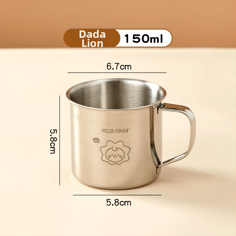 Vaikų puodelis iš 304 nerūdijančio plieno su rankenėle – animacinio stiliaus, mini dydis