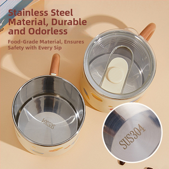 304 nerūdijančio plieno puodelis, dviejų sluoksnių izoliacija, dangtelis, nešiojamas