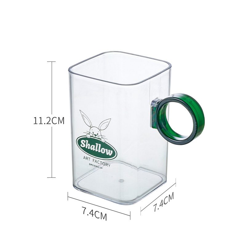 Plastikinis gėrimų puodelis su rankena, kvadratinė forma, PET medžiaga, 96 g, modernus minimalistinis stilius