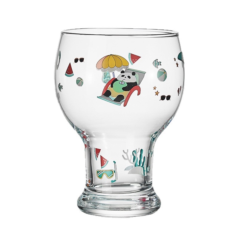 Stiklinė puodelis, aukštos borosilikato stiklo, apvali forma, karikatūros raštas, mielas stilius, logotipo spausdinimas