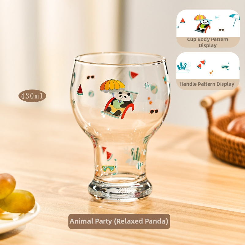 Stiklinė puodelis, aukštos borosilikato stiklo, apvali forma, karikatūros raštas, mielas stilius, logotipo spausdinimas