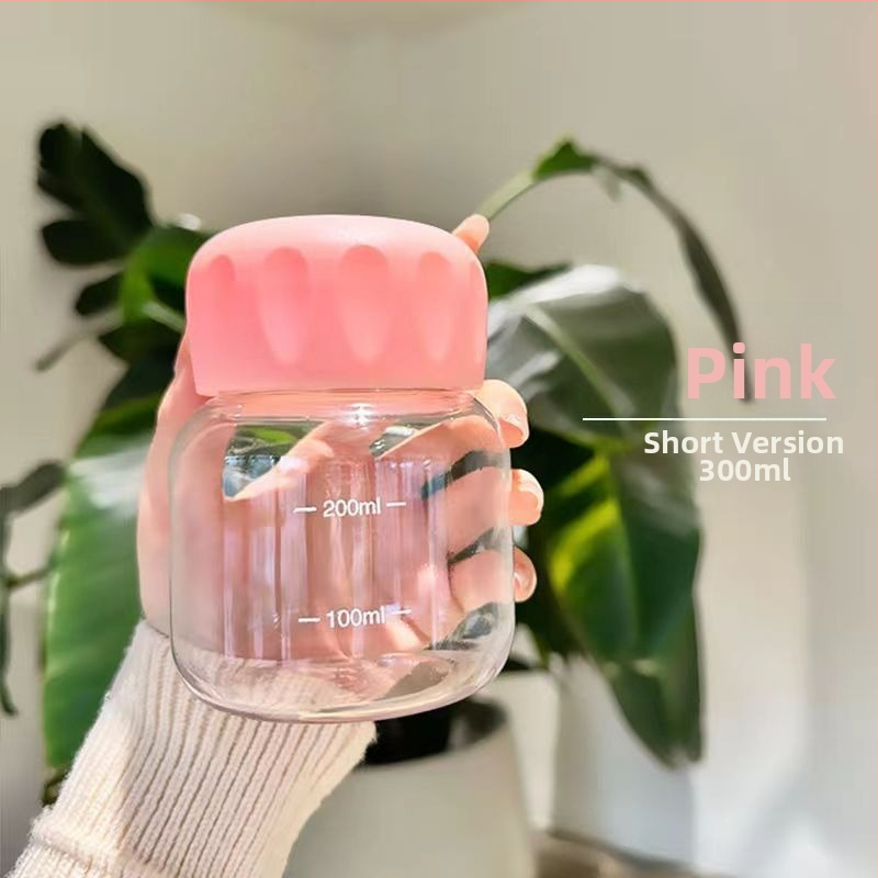 Stiklinė vandens taurelė su gaubteliu, šiuolaikinio minimalistinio dizaino, logotipo spauda, vientisa stiklo konstrukcija, atspari aukštoms temperatūroms