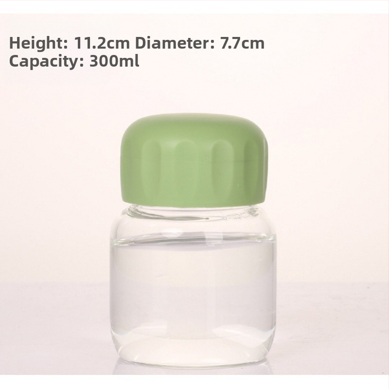 Stiklinė vandens taurelė su gaubteliu, šiuolaikinio minimalistinio dizaino, logotipo spauda, vientisa stiklo konstrukcija, atspari aukštoms temperatūroms